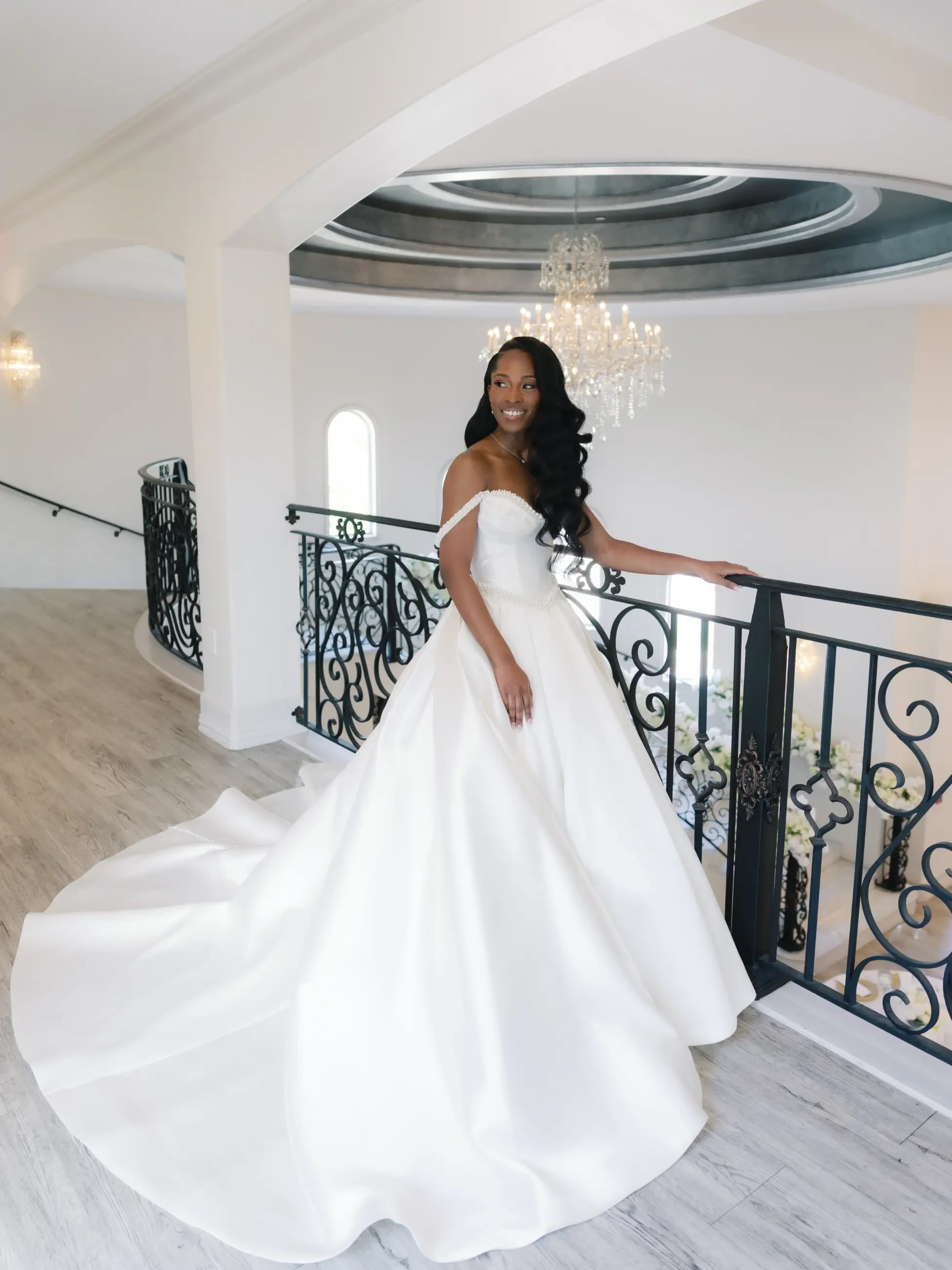 image shows Jonathlyn Agyemang in her ball gown wedding dress
