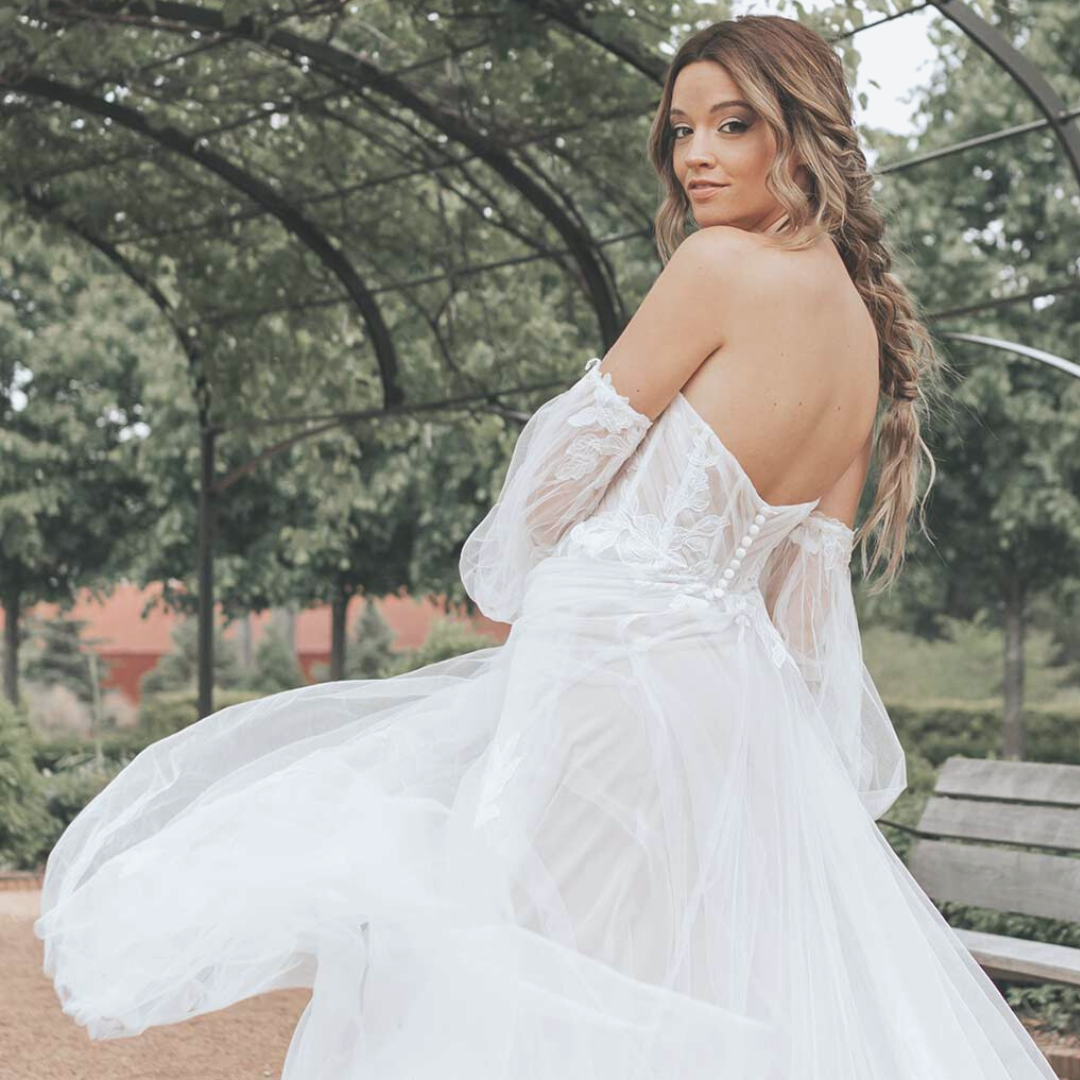 Model wearing white Whimsey A-Line dress