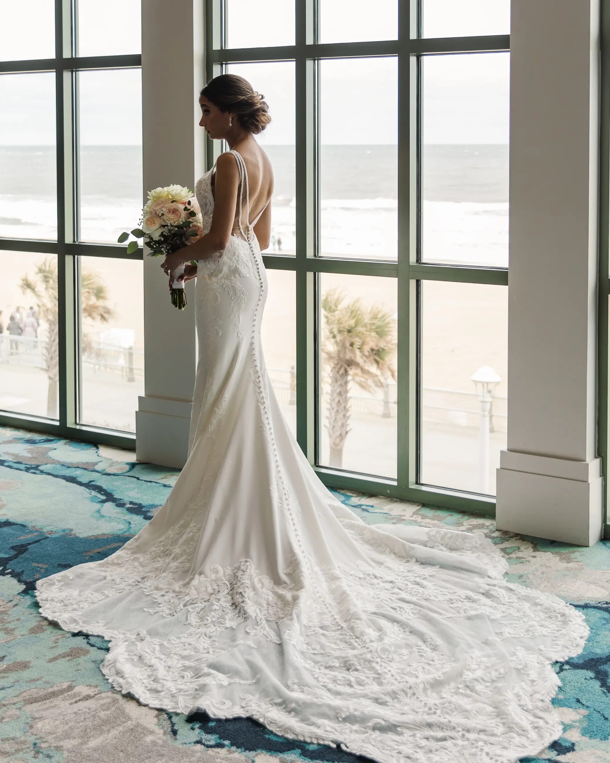 Bride in lace gown